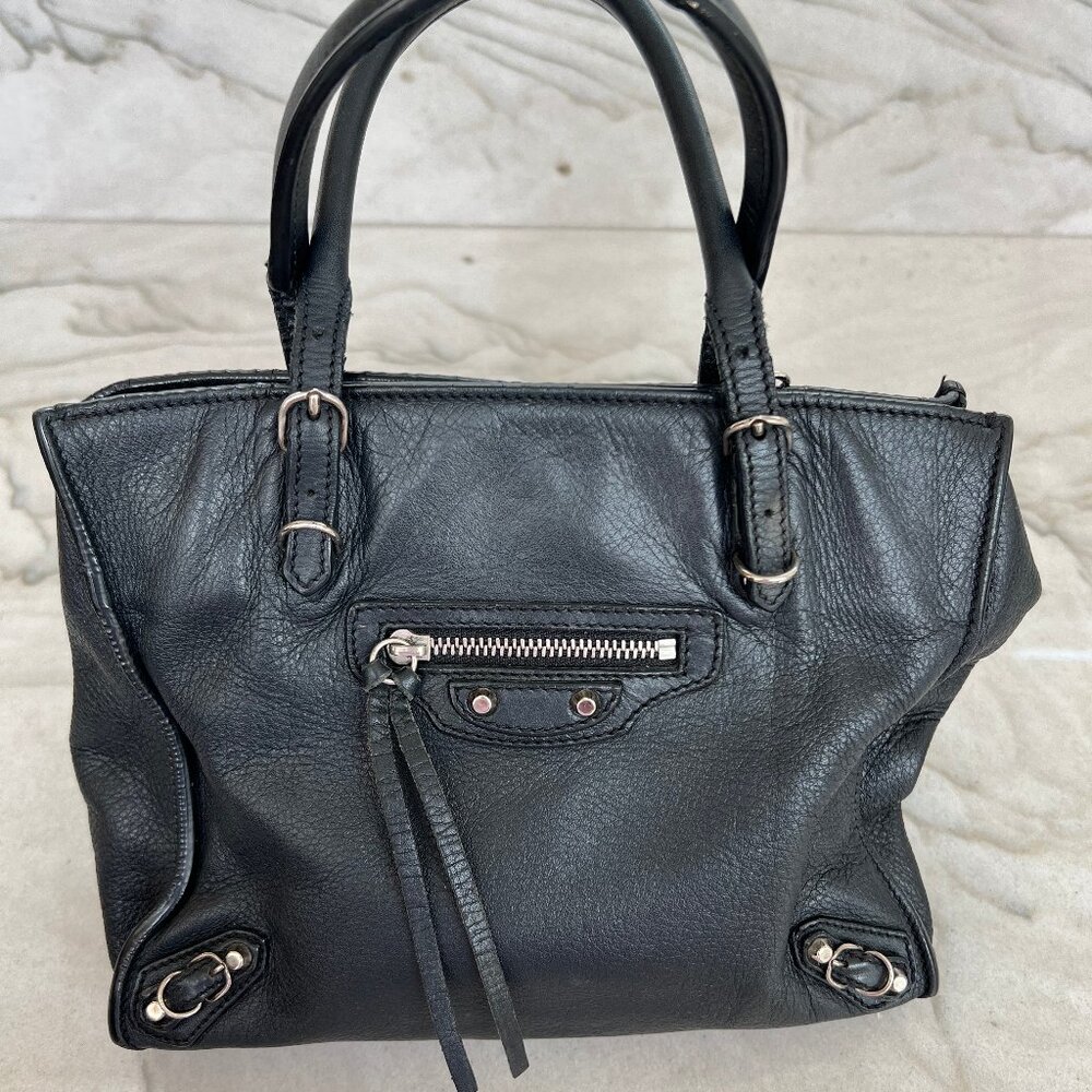 Balenciaga Black Calfskin Leather Mini Papier A4 Magnet Tote Bag